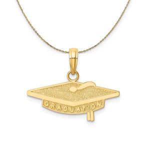 14k Yellow Gold Graduation Cap Necklace - 18 Inch